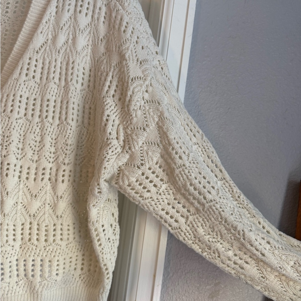 BP Pointelle V-Neck Cardigan 3X Cream - Picture 4 of 7